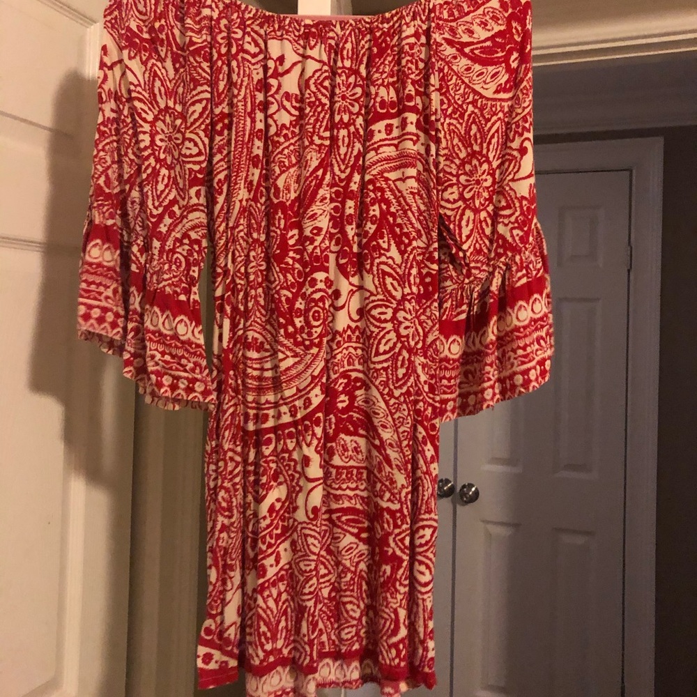 Off the shoulder red and white dress